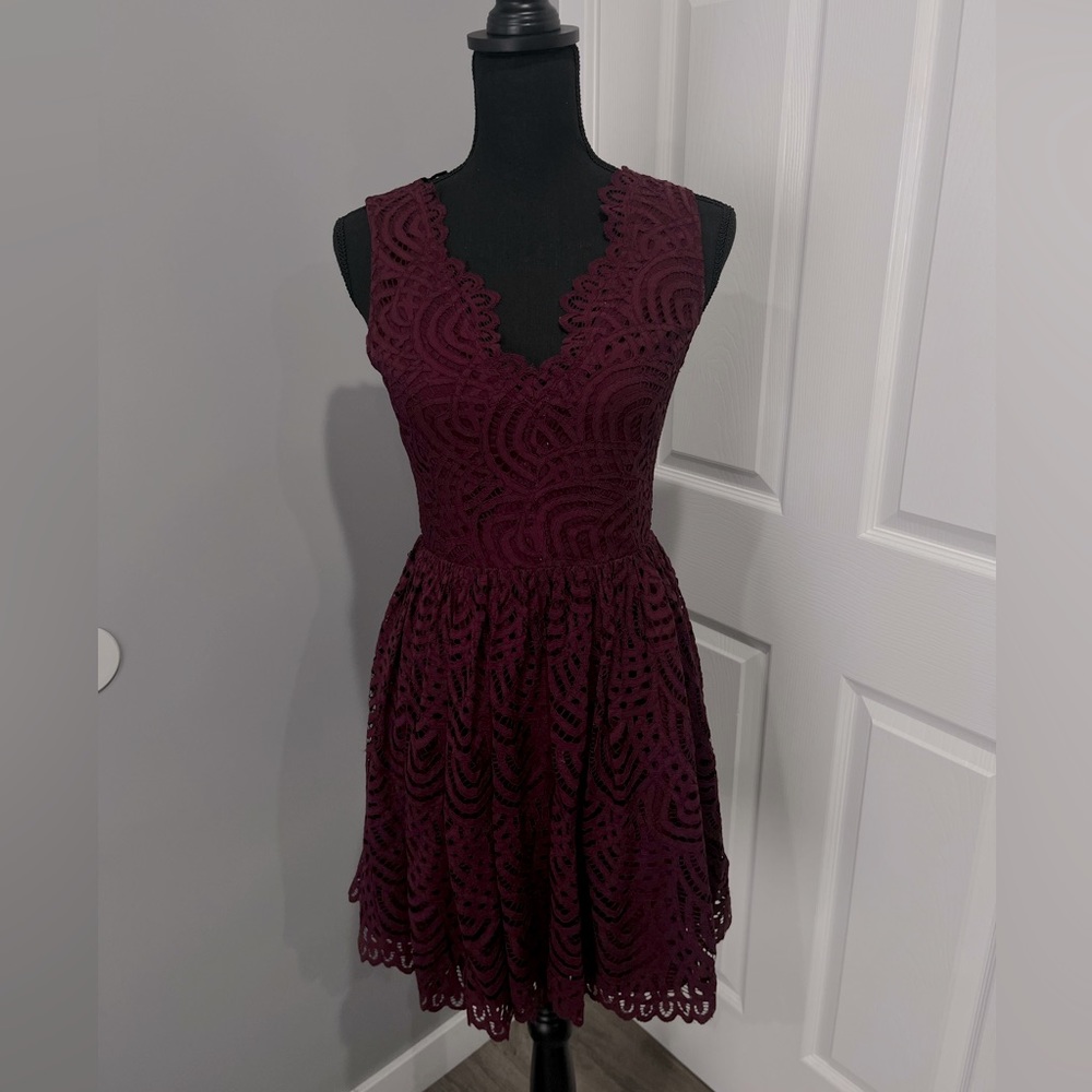 Burgundy lace party dress